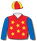 Scarlet, gold stars, royal blue sleeves, scarlet & gold quartered cap
