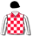 Red & white chequers, white sleeves with black seams & black cap