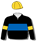 Black, royal blue band, gold armbands & cap