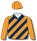Dark blue & orange diagonal stripes, orange sleeves & cap