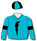 Turquoise, black lightning bolt & armbands, turquoise & black quartered cap with black pompom