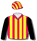 RED AND YELLOW STRIPES, BLACK SLEEVES, RED AND YELLOW STRIPED CAP