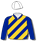 ROYAL BLUE AND GOLD DIAGONAL STRIPES, WHITE CAP AND POM POM