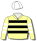 Amber & black hoops, amber & white hooped sleeves, white cap