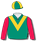 EMERALD GREEN, GOLD V, RED SLEEVES, EMERALD GREEN AND GOLD QUARTERED CAP