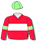 Red, white band, light green armbands & cap