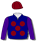 NAVY BLUE, MAROON SPOTS, PURPLE SLEEVES, MAROON CAP