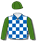 ROYAL BLUE AND WHITE CHECKS, GREEN SLEEVES AND CAP