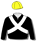BLACK, WHITE CROSSED SASH, SLEEVES WITH BLACK CHECK ARMBANDS, YELLOW CAP, BLACK SEAMS
