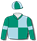 Emerald green & light blue quarters,emerald green sleeves,light blue armbands,quartered cap