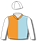 ORANGE AND PALE BLUE VERTICAL HALVES, WHITE SLEEVES AND CAP