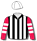 Black & white stripes, red & white hooped sleeves, white cap