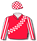 RED, BLACK AND WHITE CHECKED SASH, STRIPED SLEEVES AND CHECKED CAP