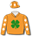 ORANGE, GREEN CLOVER, WHITE DIAMONDS ON SLEEVES, GREEN CLOVER AND WHITE DIAMONDS CAP