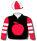 BLACK, RED APPLE, RED AND WHITE HOOPED SLEEVES AND QUARTERED CAP