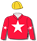 Red, white star (b&f), red sleeves with white stars in arm band, old gold cap