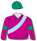 Cerise, light blue sash, emerald green armbands & cap