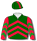 DARK GREEN, RED CHEVRONS, RED SLEEVES, GREEN CHEVRONS, DARK GREEN CAP, RED STRIPE