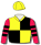 YELLOW, BLACK QUARTERS, RED AND BLACK HOOPED SLEEVES