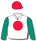 White, red spot, emerald green sleeves, red cap