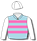 LIGHT BLUE, PINK HOOPS, WHITE SLEEVES AND CAP