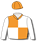 Orange & white quarters, white sleeves, orange cap
