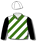 GREEN AND WHITE DIAGONAL STRIPES, BLACK SLEEVES, WHITE CAP