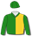 GREEN, GOLD DIAGONAL HALVES, QUARTERED CAP